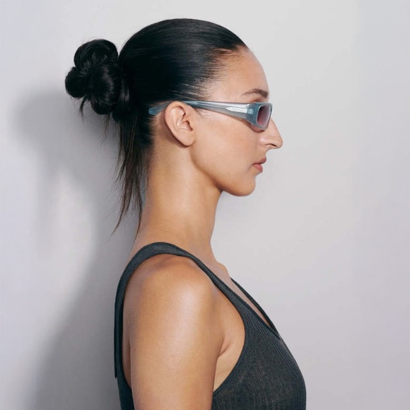 Chimi Jet Sunglasses in Soft Blue Rectangular Shape with purple / pink lens main image 3